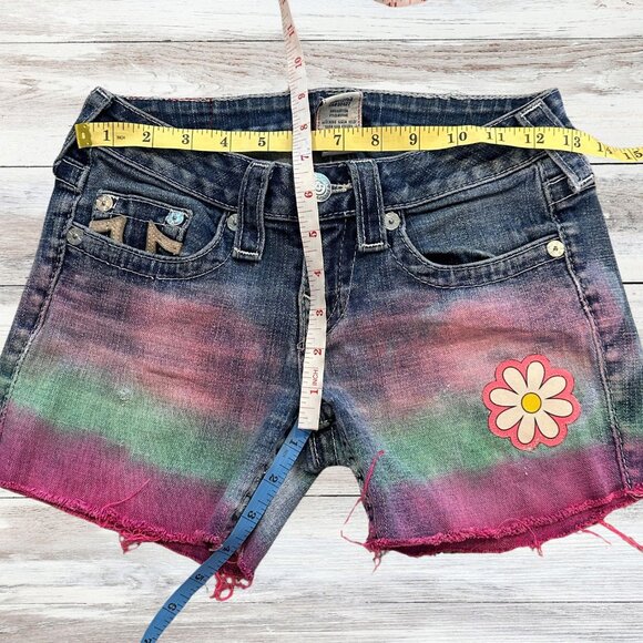 Y2K True Religion Section Johnny Hippie Tie Dye Women’s Denim Cut Off Shorts 26 - Picture 2 of 7